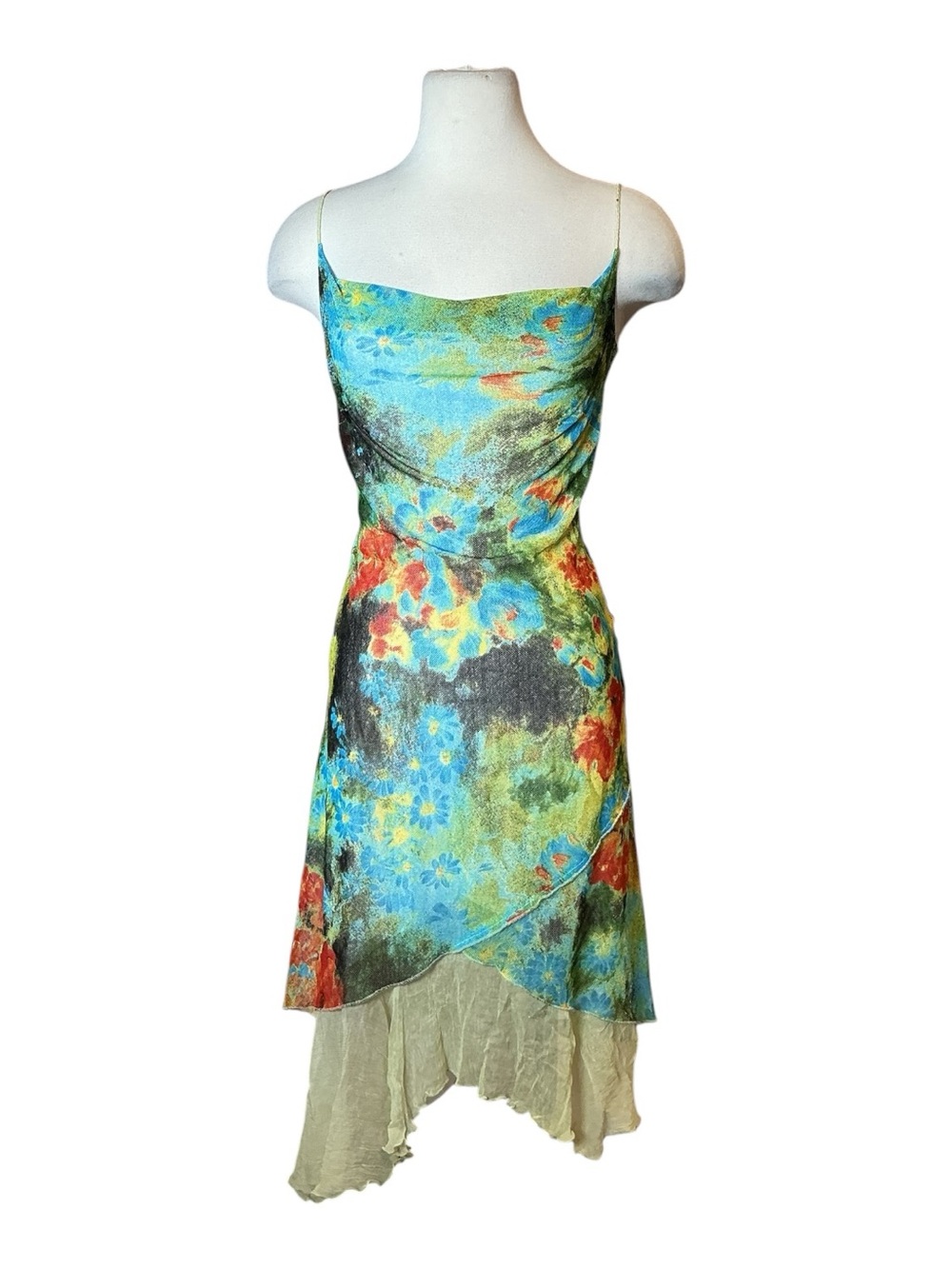 Y2K Oslia Paris Mesh Silk Chiffon Abstract Print Dress